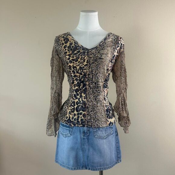 Whimsigoth Y2K Mcbling Leopard Fairy Top with Wispy Bell Sleeves - Picture 1 of 4